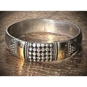 Artisan Bali Two Tone 925 Silver Gold Granulated Band Ring Sz 8